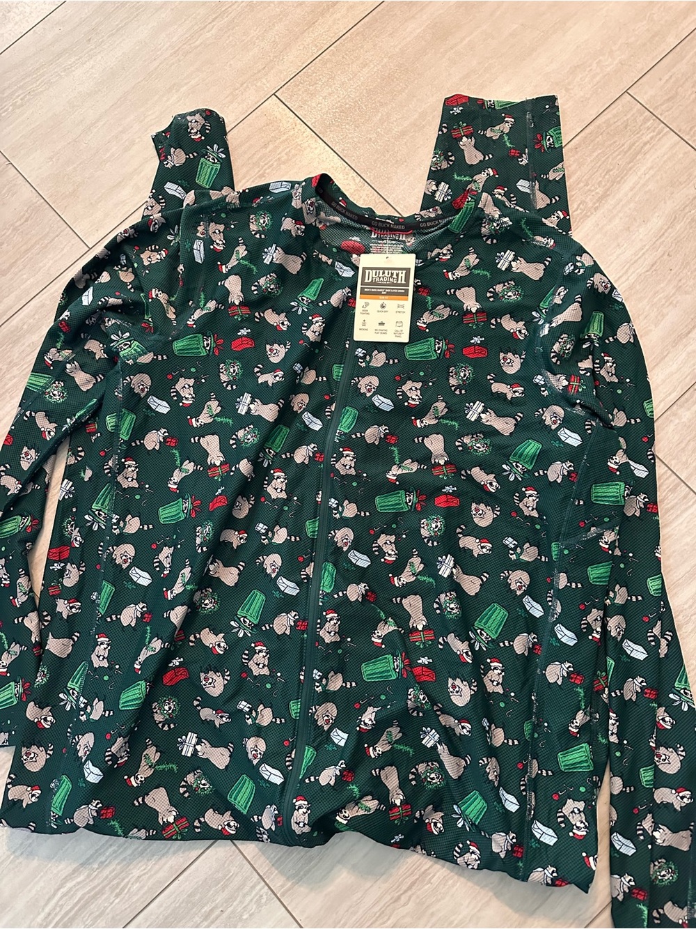 Duluth Trading Green Holiday print men’s onesie